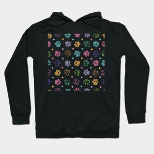 Colorful doodle paw prints with hearts Hoodie